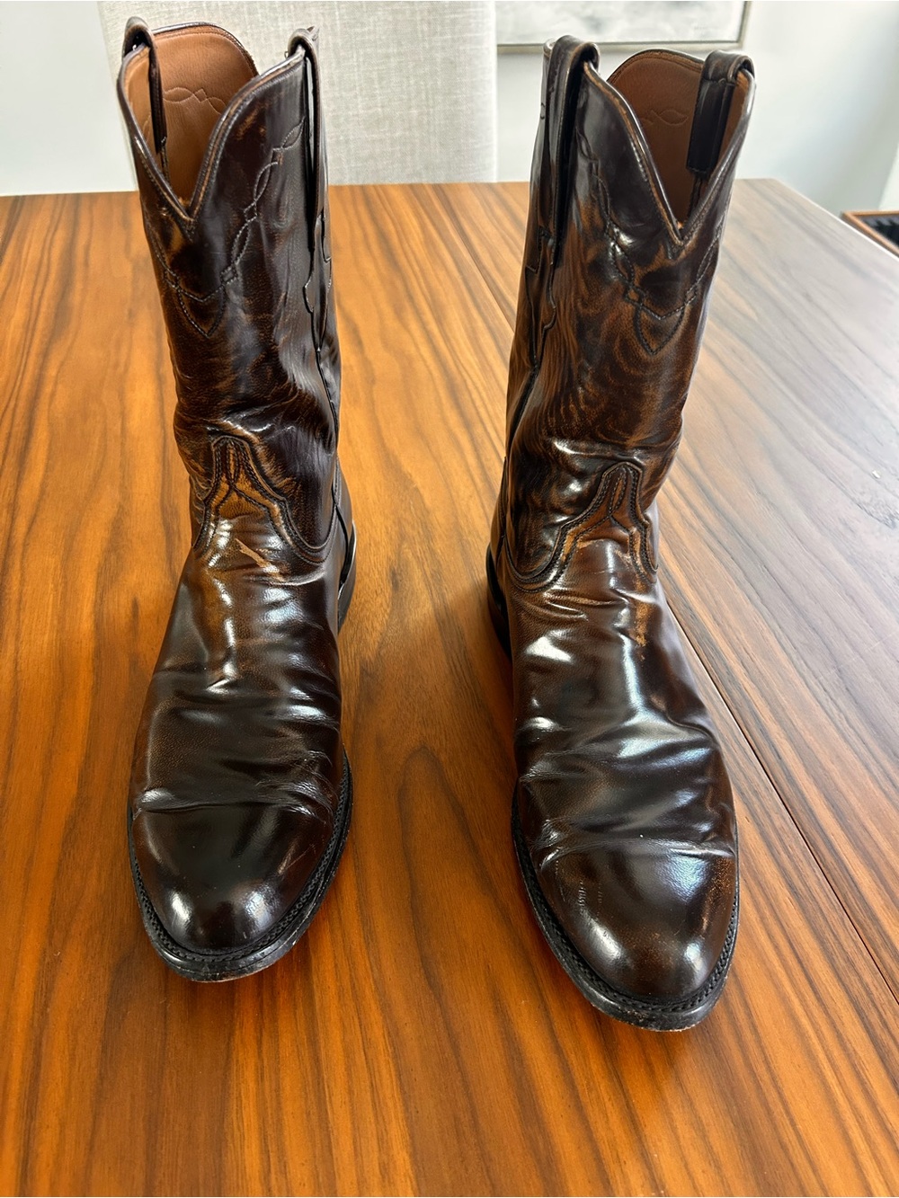 Lucchese Dark Brown Leather Western Boots